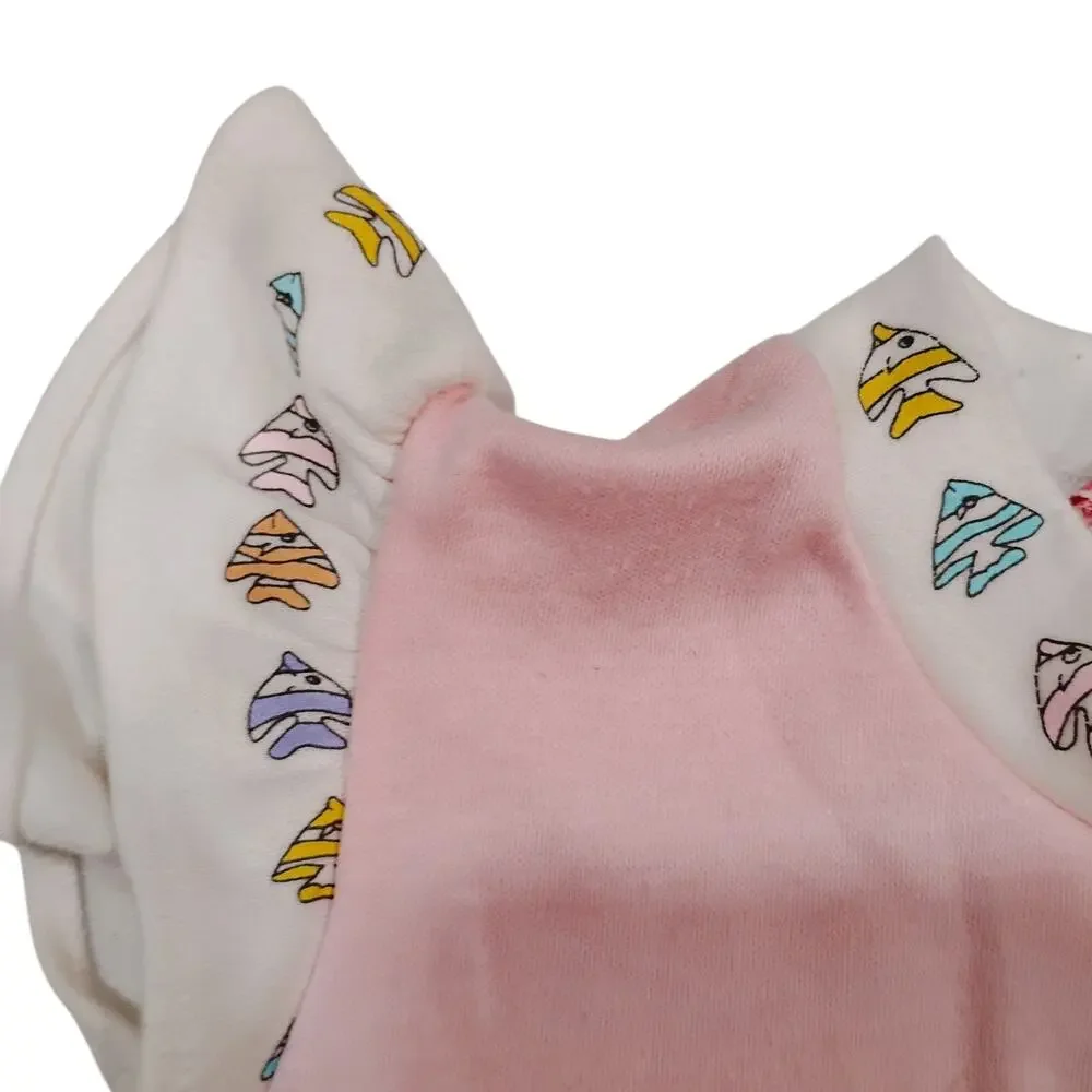 Vintage Girls Toddler 2 Month Liberty Additions Pink White Fish Ruffle Shirt